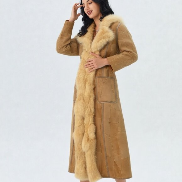 Vintage KRYOS Paris Shearling Sheepskin Coat with Fox Collar and panels IT 40 - Picture 6 of 13